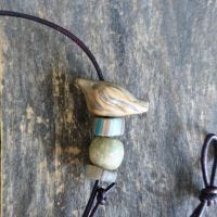 Hand made Clay Bead Collection on Leather Minimal Nature Themed Design with Bird , Kinzua Captured and Created Spacers Necklace