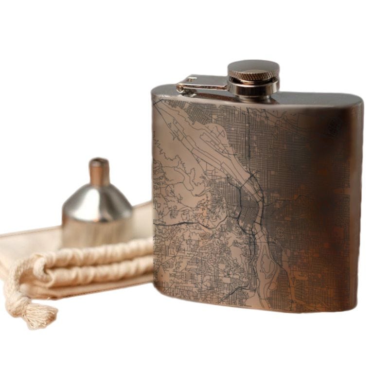 Engraved Map Stainless Steel Hip Flask, 6 oz. - Case of 4