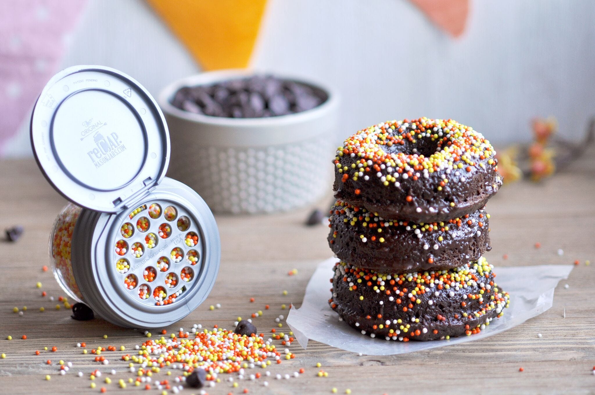 Chocolate Maple Zucchini Donuts with reCAP Mason Jars recipe.