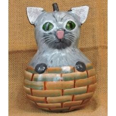 Handpainted Gourd Cat in a Basket