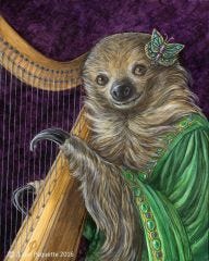 Madame Isolda harpist two toed sloth animal portrait art print