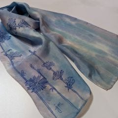 hand painted chicory blooms in blue on painted blue and periwinkle background