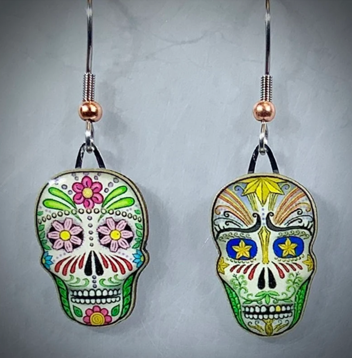 PA Wilds Marketplace Dia de los Muertos Day of the Dead Sugar Skull Jabebo Earrings