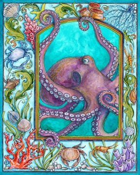 Octavia Common octopus portrait art print