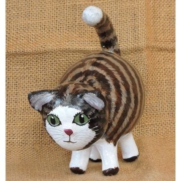 Handpainted Crafted Gourd Sculpture Cat Brown