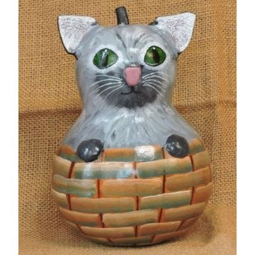 Handpainted Gourd Cat in a Basket