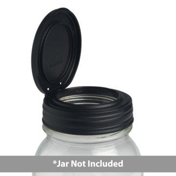 Black flip lid on jar with lid open and text jar not included