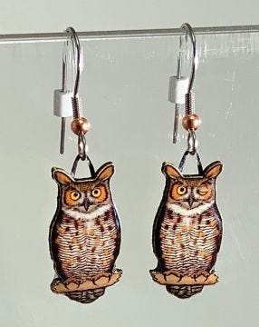 Great Horned Owl Jabebo Earrings