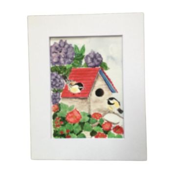Handpainted Watercolor Birdhouse and Birds