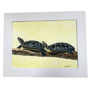 Turtles on Log Original Watercolor, 8x10