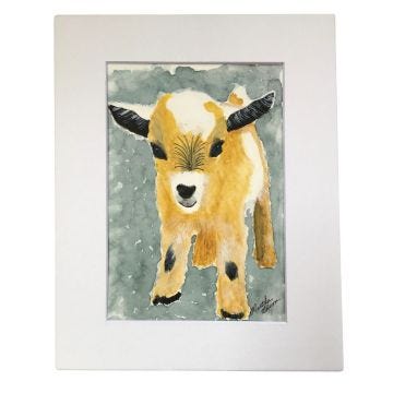 Handpainted watercolor goat yellow