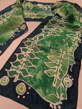 Woodland Fern - hand painted silk scarf