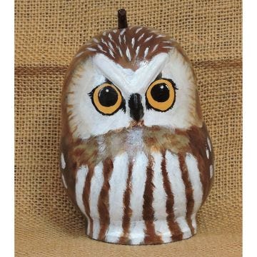 Handpainted Gourd Saw-Whet Owl