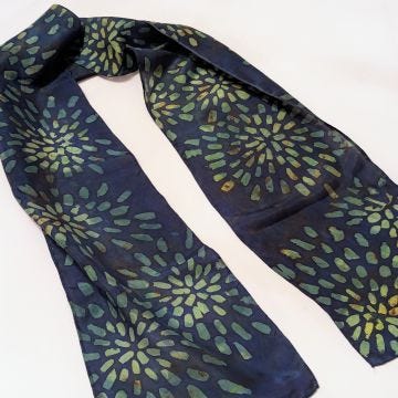 Moss underfoot - Painted silk scarf
