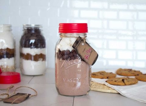 Hot Chocolate Cake Cookie Mix in a Mason jar